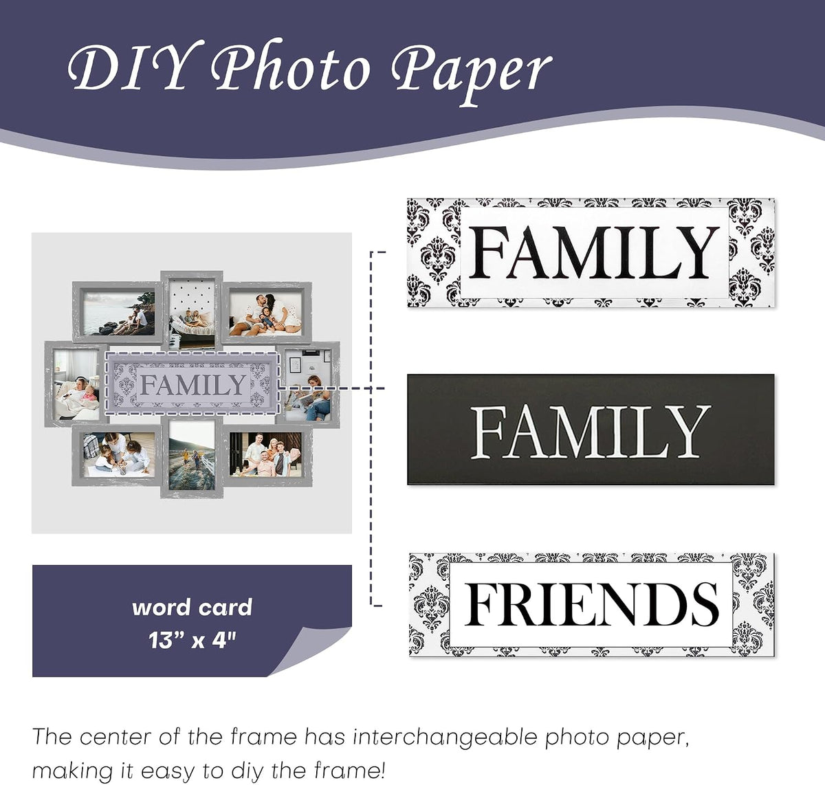 Jerry & Maggie Family Photo Frame 22x17, PVC Picture Frames Collage Wall Decor 9 Opening Wall Hanging For 6x4 Photos 8 Pack, No-Assembly 3D Design Waterproof Memorial Keepsake, Ashes