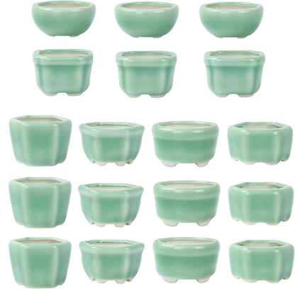 Bonsai Planter 1.8 inch (4.5cm) Mini Succulent Glazed Pots Set of 18 Green