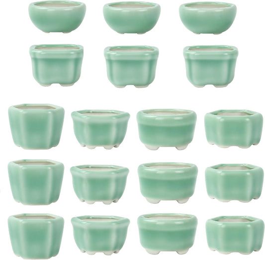 Bonsai Planter 1.8 inch (4.5cm) Mini Succulent Glazed Pots Set of 18 Green