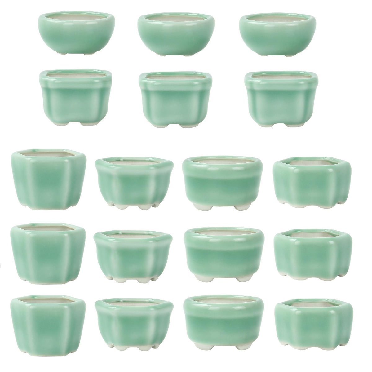 Bonsai Planter 1.8 inch (4.5cm) Mini Succulent Glazed Pots Set of 18 Green