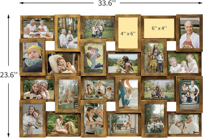 J.M.Deco Collage Picture Frames for Wall 24 Slots, Large Photo Frame Collage Wall Hanging for 4 x 6 Photo, Christmas Gift for Family or Friends - Retro Gold