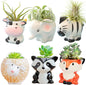 Melphoe 6Pcs Air Plant Holder Cartoon Shaped Small Succulent Pots Animal Planters Small Ceramic Pot Drainage for Mini Plant Cactus Flower, Tillandsia Air Fern, Display Stand Home, Office Desktop