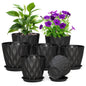 Meowell 4 inch Small Plastic Nursery Pots, 5 Pack Water Ripples Plant Pots for Indoor Plants, Flower Pots with Drainage Holes and Saucers, Seedling Starter Planters for Succulent Plants, White