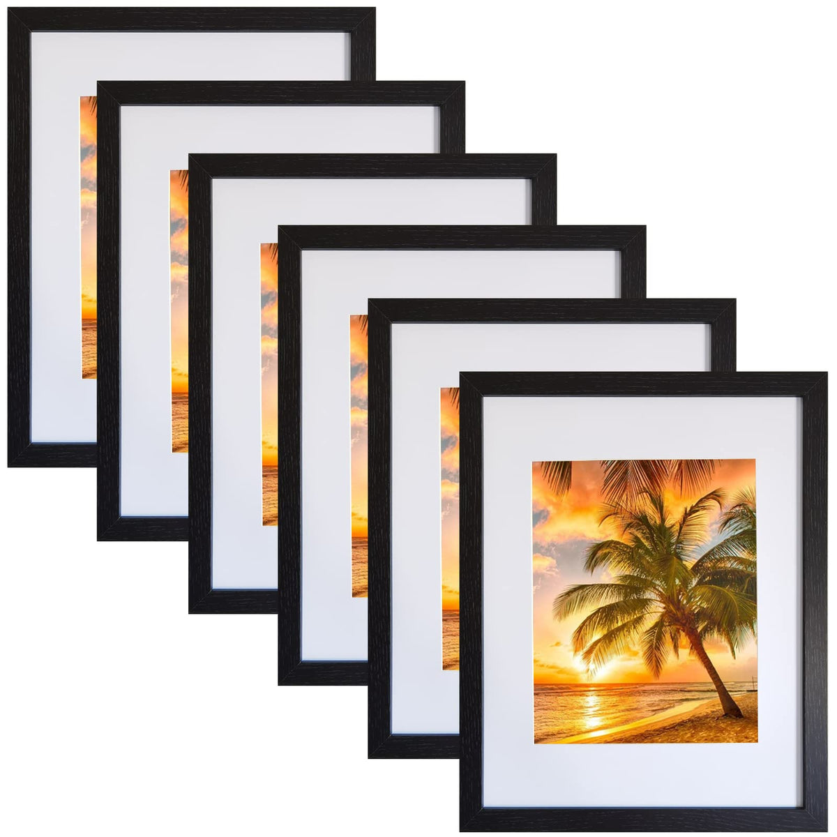 SESEAT 8x10 Picture Frame Brown Set of 6, Display Pictures 5x7 With mat or 8x10 Without Mat