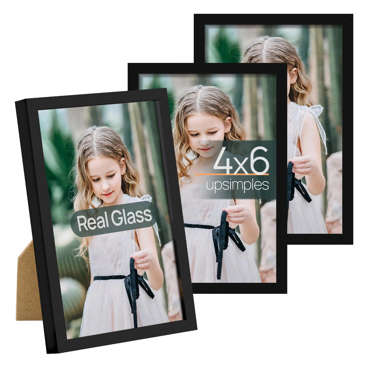 upsimples 4x6 Picture Frame Glass, Thin Border, Gold Photo Frames, 3 Pack