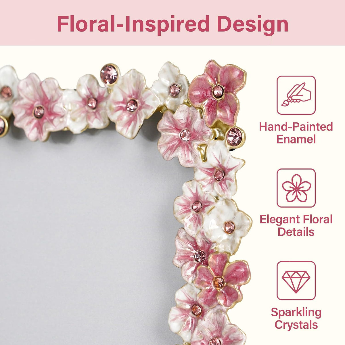 4x6 Pink Flower Picture Frame with Rhinestones