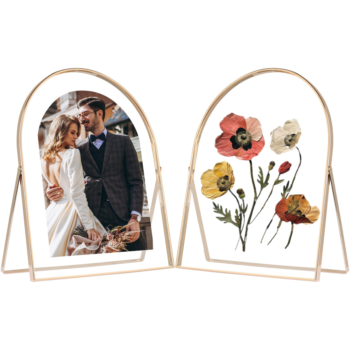 Gold 8x10'' Floating Frame Set of 2,For Photo Sizes( 5x7'',6x8'',7x9''),Beautiful Metal Beaded Edge Frames Adjustable Tabletop/Shelf Photo Frame,Classy Gift Choice for Wedding