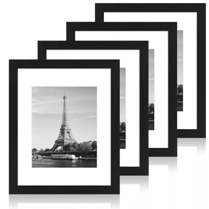 iRahmen 8x10 Picture Frame Set of 4, High Definition Real Glass Rustic Brown Frame, 8 x 10 Wood Photo Frames for Desktop Display and Wall Mounting