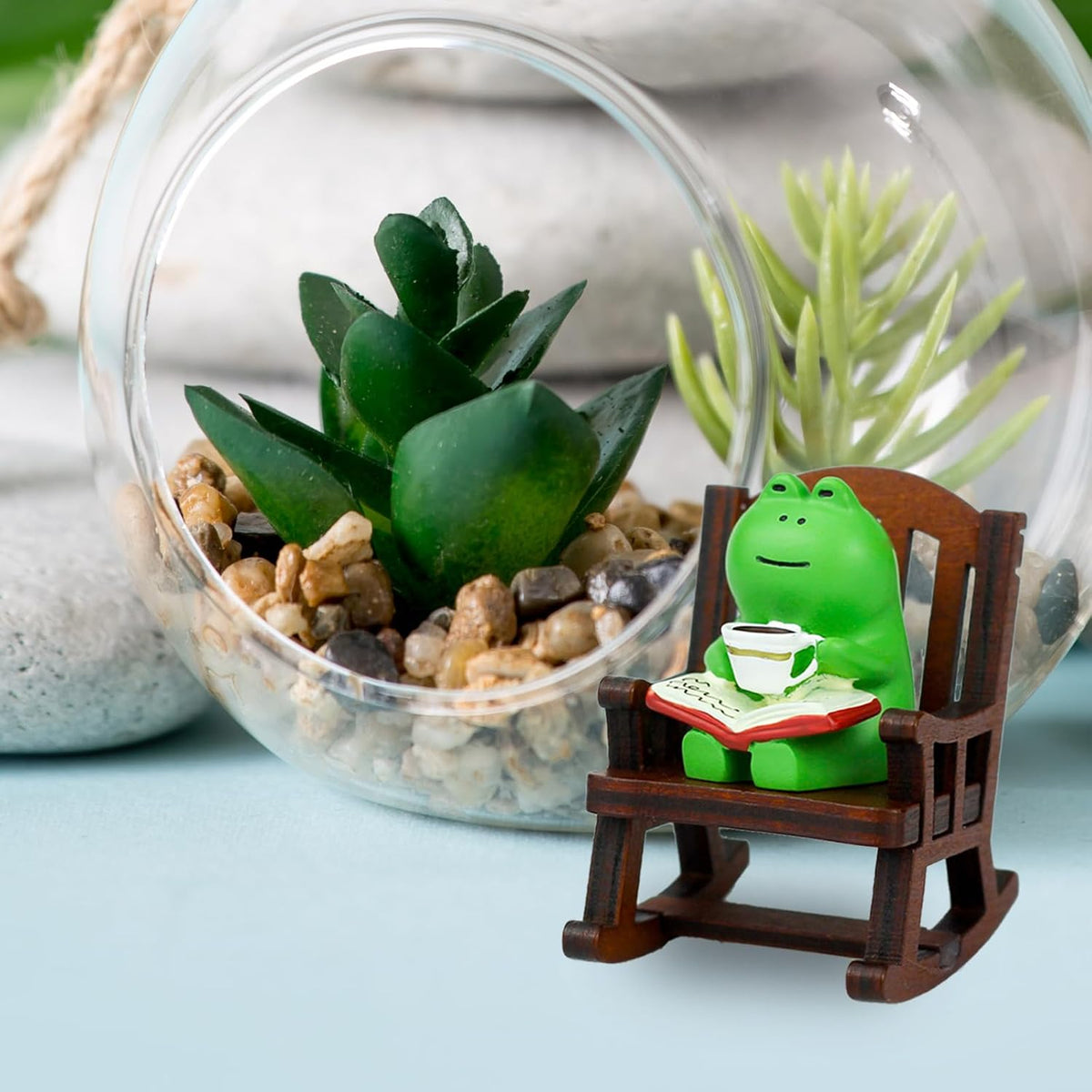 Mevodeata Cute Mini Frog Figurine with Small Sofa Resin Figure for Office Home Decor for Frog Lovers (Rocking Chair)