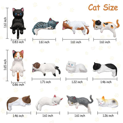 12 Pcs Cat Car Decor Dashboard Accessories, Mini Cat Figurines Cute Car Rear View Mirror Gifts, Funny Computer Monitor Desk Decorations for Women Girl