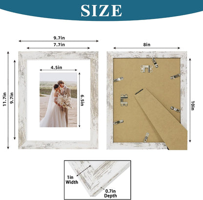 Hongkee 8x10 Picture Frame Set of 4, Real Glass and Wood Frame, 5x7 Mat