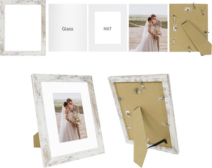Hongkee 8x10 Picture Frame Set of 4, Real Glass and Wood Frame, 5x7 Mat