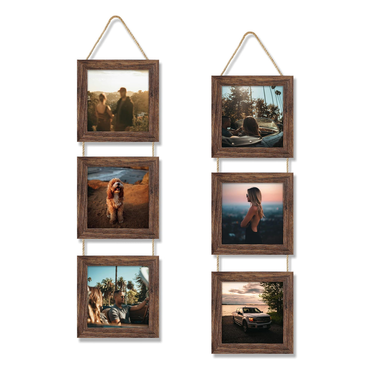 4x6 Collage Picture Frames Set of 2, Rustic Wooden Real Glass Vertical Hanging 3 Opening 4 by 6 Photo Frame, Rustic Brown