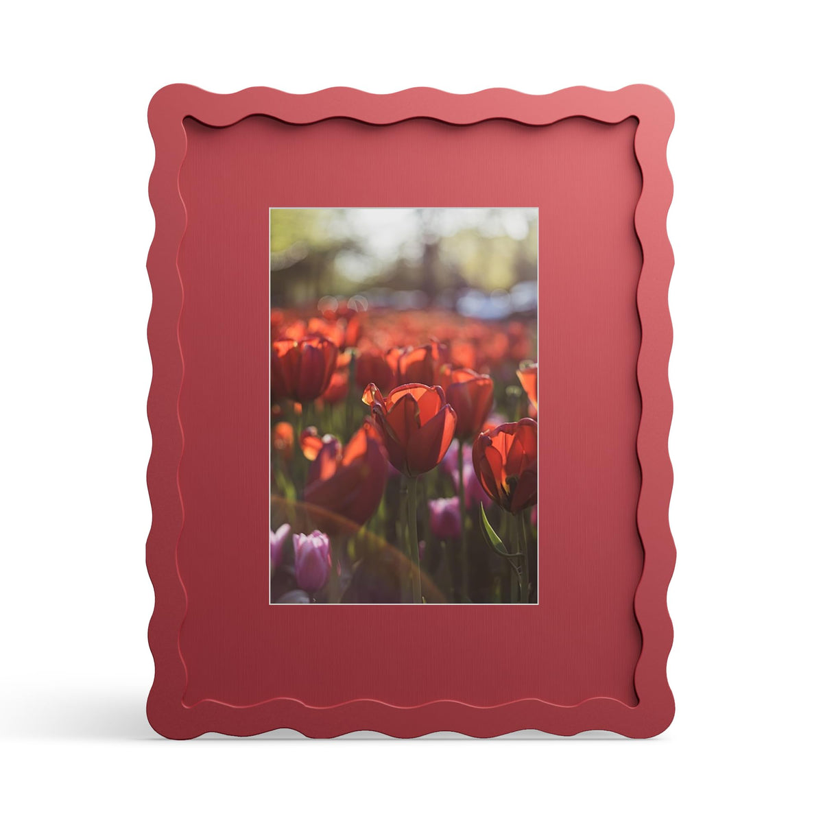 4x6 Picture Frame with Mat for 3.5x5, Wavy Edge Wooden Real Glass Photo Frame for Tabletop and Wall Hanging, Green, 1 Pack