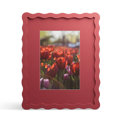 4x6 Picture Frame with Mat for 3.5x5, Wavy Edge Wooden Real Glass Photo Frame for Tabletop and Wall Hanging, Green, 1 Pack
