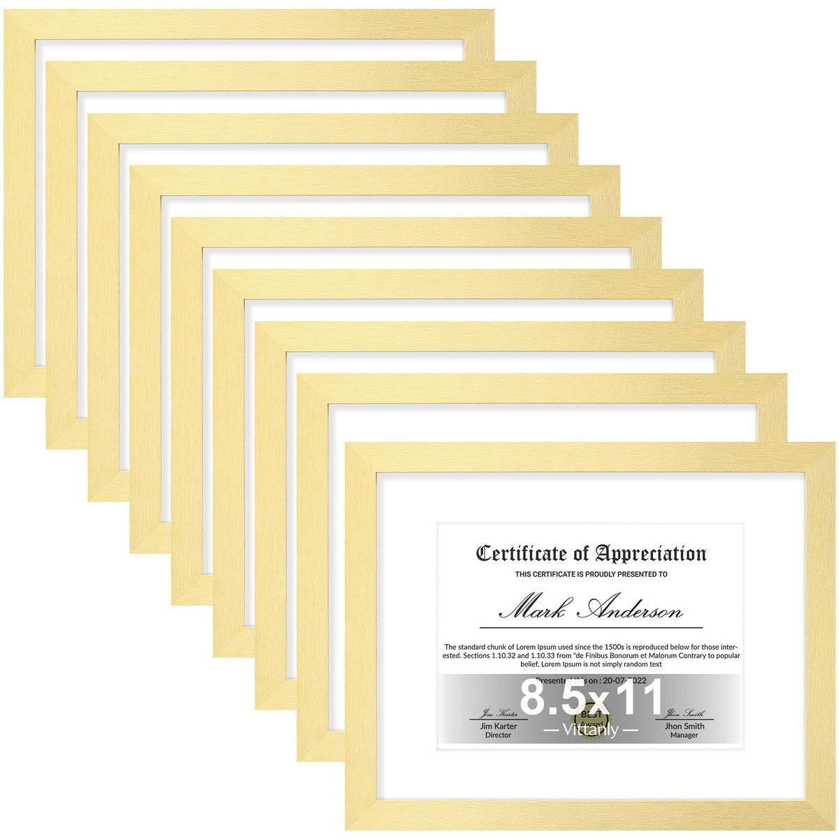 Vittanly 8x10 Picture Frames Set of 9 for Wall or Tabletop Display, Gold
