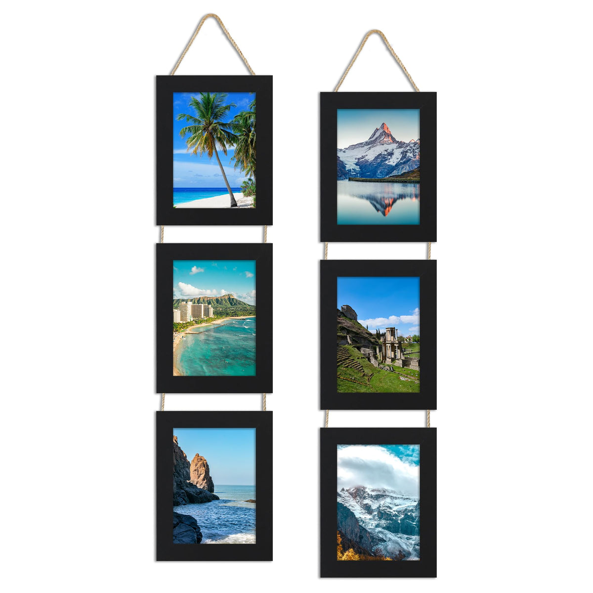4x6 Collage Picture Frames Set of 2, Rustic Wooden Real Glass Vertical Hanging 3 Opening 4 by 6 Photo Frame, Rustic Brown