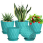 Meowell 4 inch Small Plastic Nursery Pots, 5 Pack Water Ripples Plant Pots for Indoor Plants, Flower Pots with Drainage Holes and Saucers, Seedling Starter Planters for Succulent Plants, White
