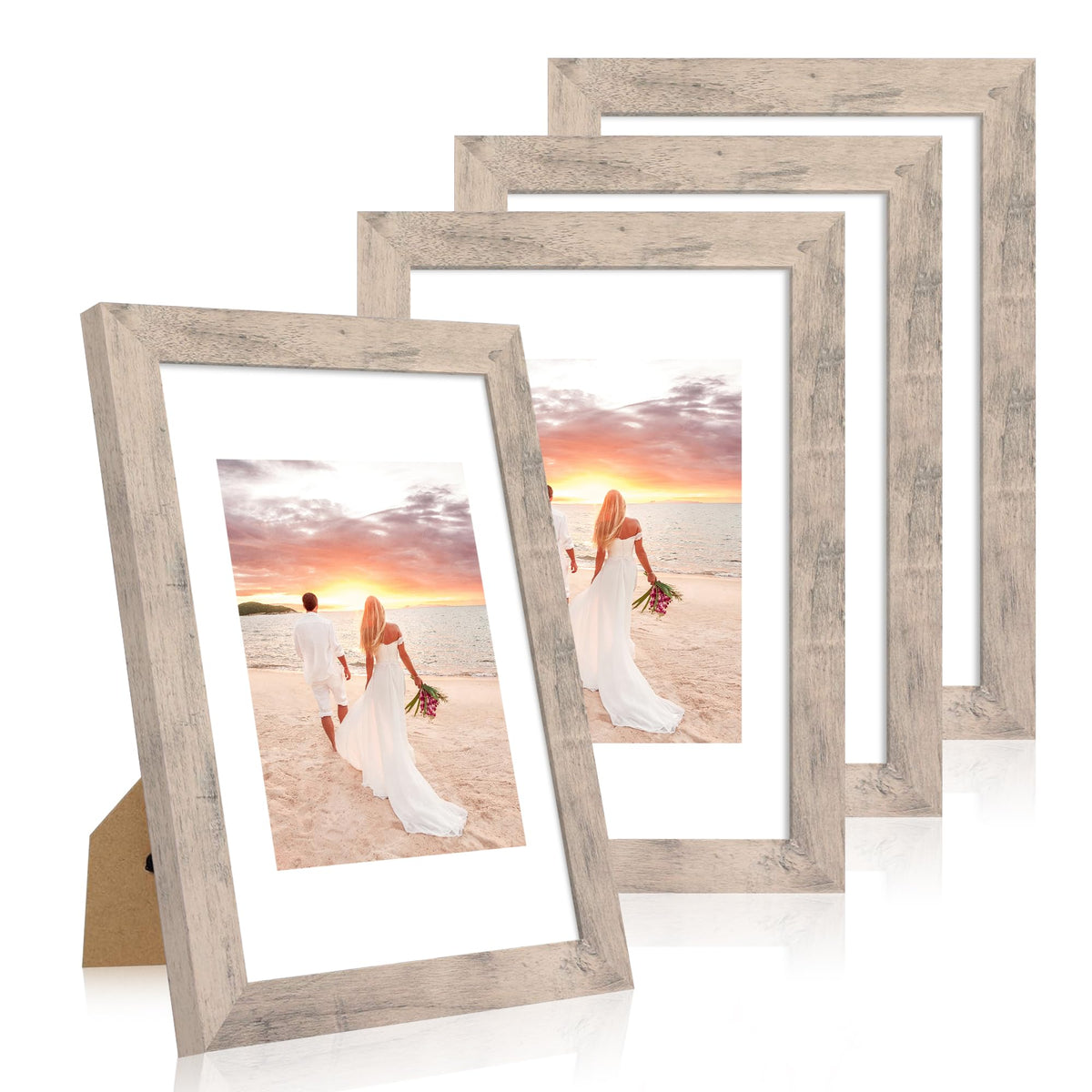 iRahmen 8x10 Picture Frame Set of 4, High Definition Real Glass Rustic Brown Frame, 8 x 10 Wood Photo Frames for Desktop Display and Wall Mounting