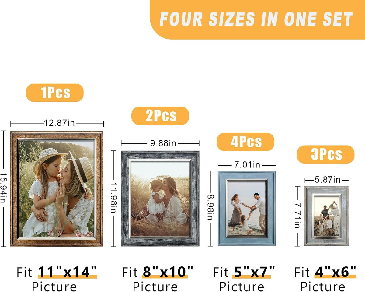 LUCKYLIFE Picture Frames Collage Wall Decor 10-Pack, Gallery Wall Frame Set with 11x14 8x10 5x7 4x6 Frames in 4 Different Finishes