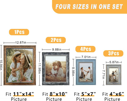LUCKYLIFE Picture Frames Collage Wall Decor 10-Pack, Gallery Wall Frame Set with 11x14 8x10 5x7 4x6 Frames in 4 Different Finishes