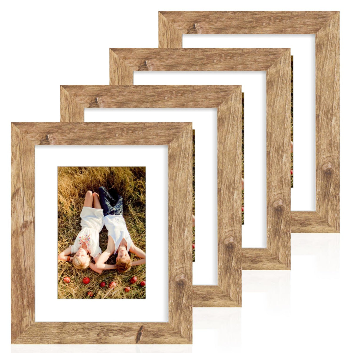 iRahmen 8x10 Picture Frame Set of 4, High Definition Real Glass Rustic Brown Frame, 8 x 10 Wood Photo Frames for Desktop Display and Wall Mounting