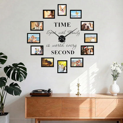 Family Picture Frames Collage Wall Decor - 4x6 Collage Picture Frames Photo Frame for Wall Picture Frame DIY Black Large Clocks for Living Room Decor