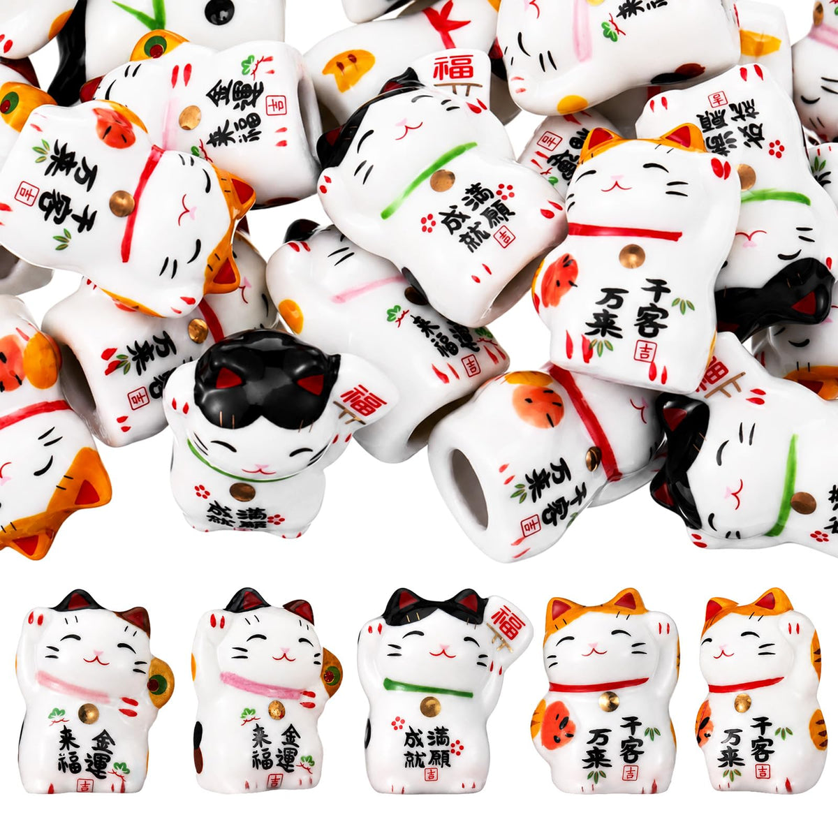 Soulchen 50 Pcs Mini Resin Cat Figurines Lucky Statue Welcome Cat Gold