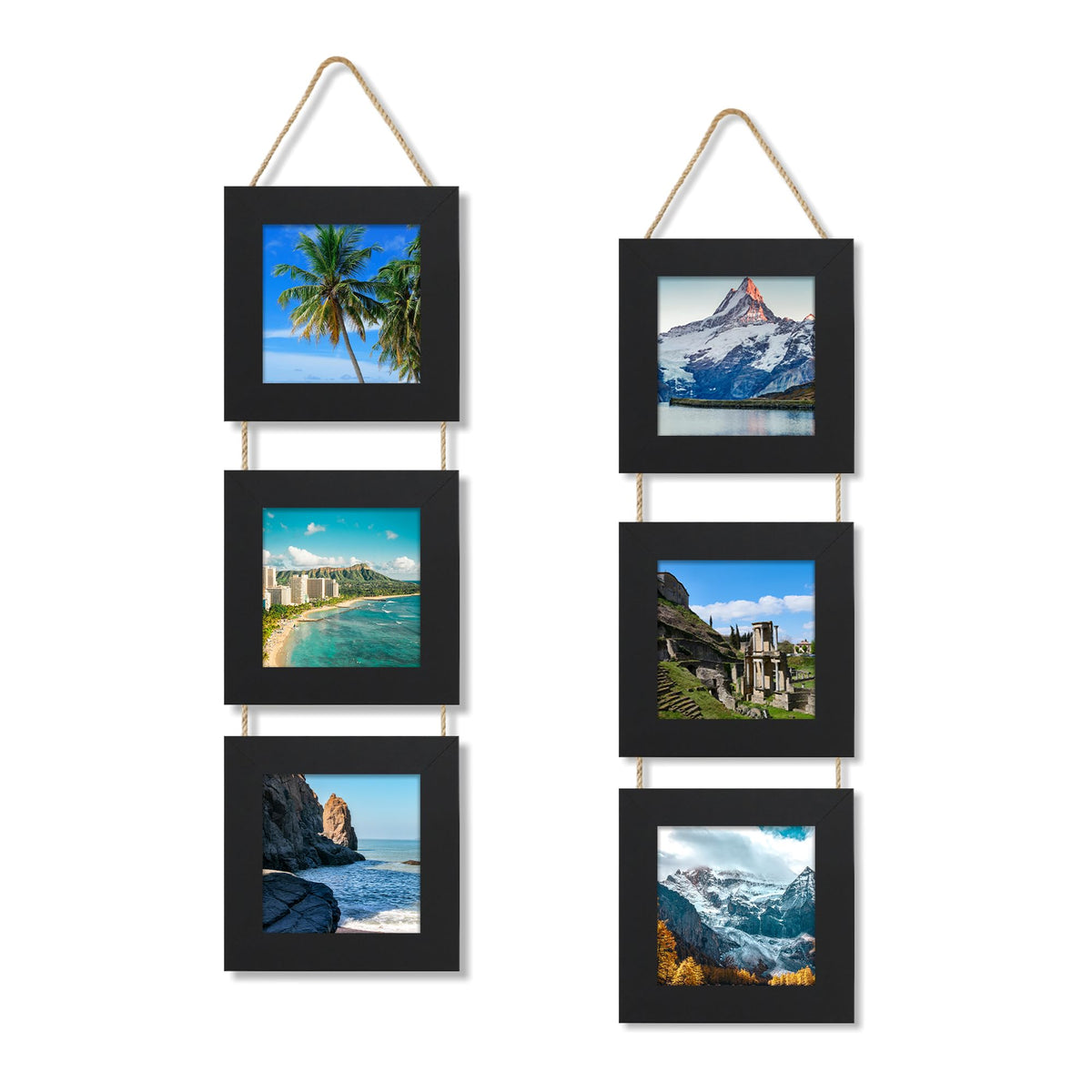 4x6 Collage Picture Frames Set of 2, Rustic Wooden Real Glass Vertical Hanging 3 Opening 4 by 6 Photo Frame, Rustic Brown