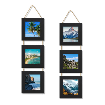 4x6 Collage Picture Frames Set of 2, Rustic Wooden Real Glass Vertical Hanging 3 Opening 4 by 6 Photo Frame, Rustic Brown