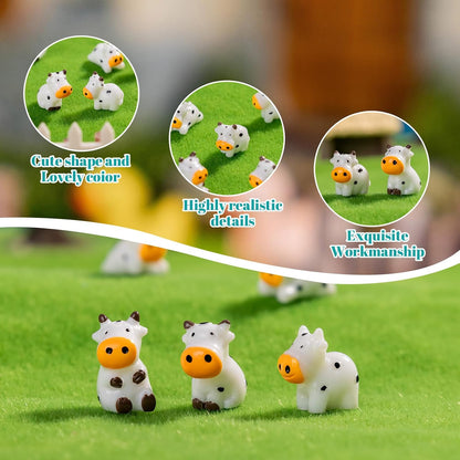 50 Pcs Mini Resin Cow Figurine Bulk Mini Cow Figurine Cake Decorations Cute Miniature Resin Sculpture Ornament Micro Landscape Office Garden Desk Party Tabletop Decor