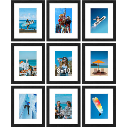 Vittanly 8x10 Picture Frames Set of 9 for Wall or Tabletop Display, Gold