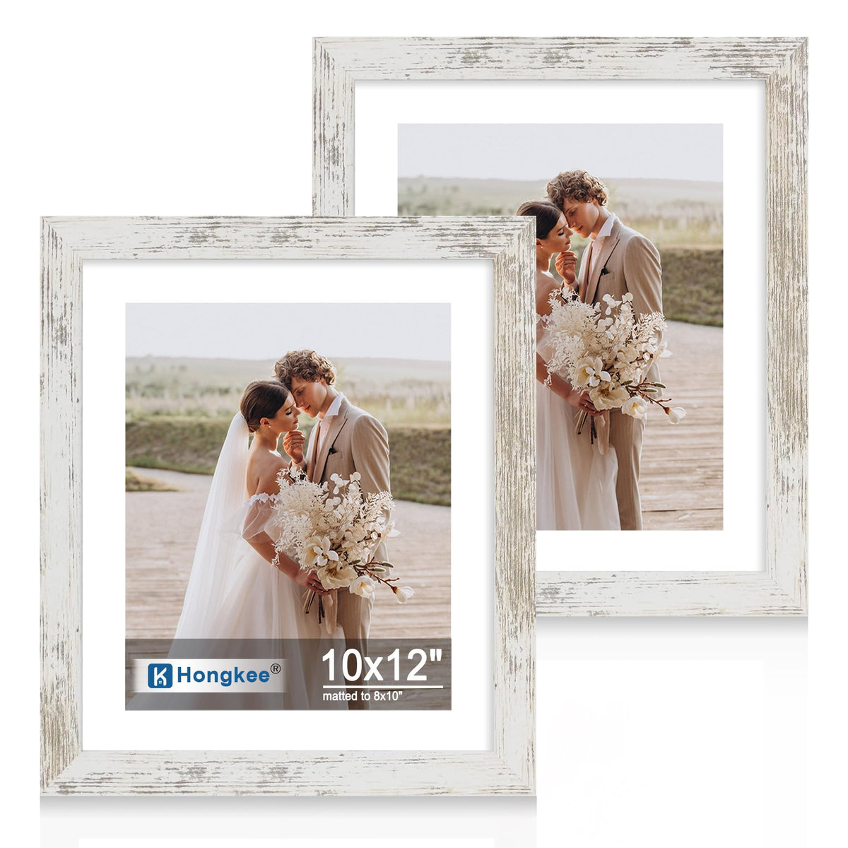 Hongkee 5x7 Picture Frame Set of 2, Real Glass and Wood Frame for Mat 4x6