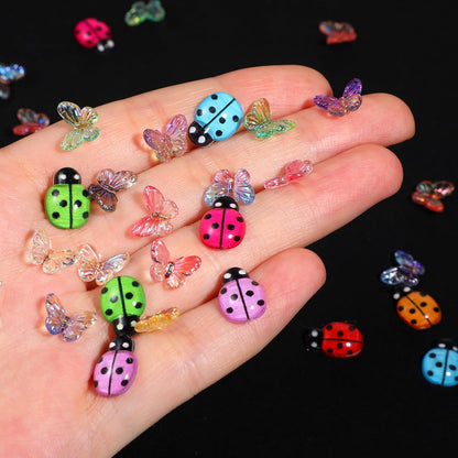Sibba 100Pcs Mini Resin Butterfly Ladybug, Miniature Dollhouse Fairy Garden Accessories, Mini Resin Animals Figurines for Adults Micro Landscaping, Terrarium, Scrapbook, Nail Art