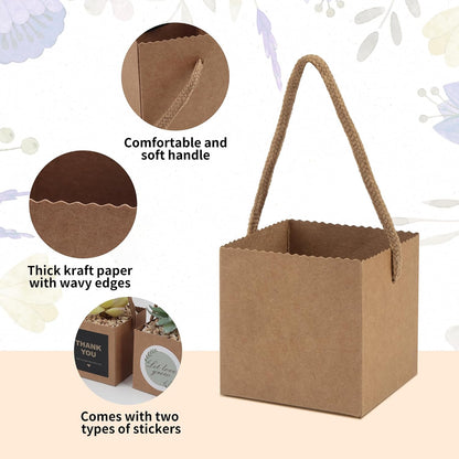 Temlum 2.5 Inch Succulent Wrap Bags (Fits 2.5″ Pots) with Thank You & Let Love Grow Stickers, Small Gift Box for Wedding, Baby Shower, Succulent Party Favors for Guests (Brown 40pcs)