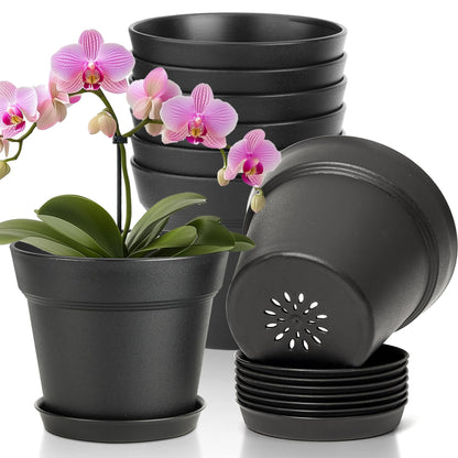 T4U Small Plant Pots 4 Inch 8 Pack, Plastic Indoor Flower Pots Saucer White