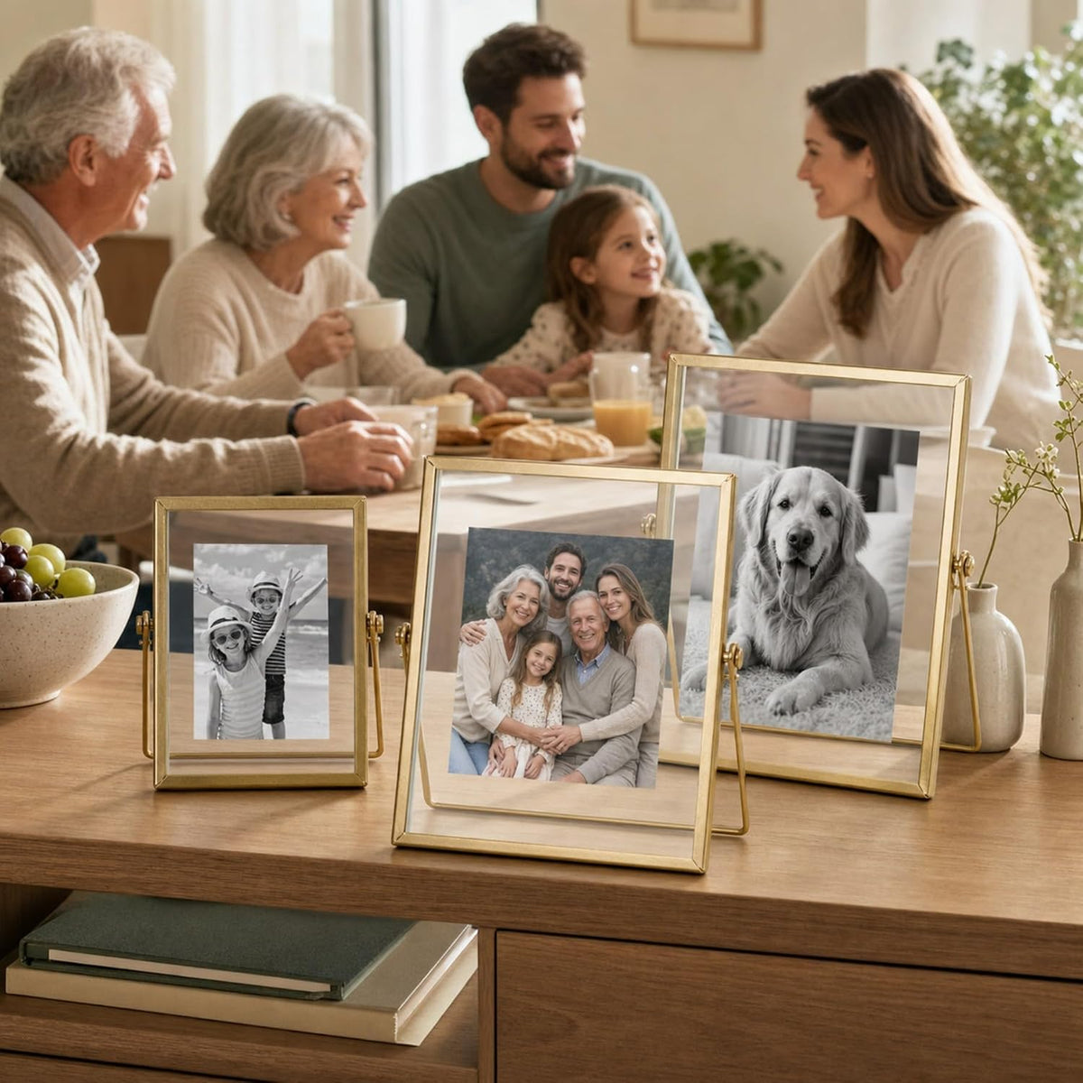 Gold Picture Frames Set of 3 — 4x4 4x6 5x7 Floating Glass Photo Frame Gift