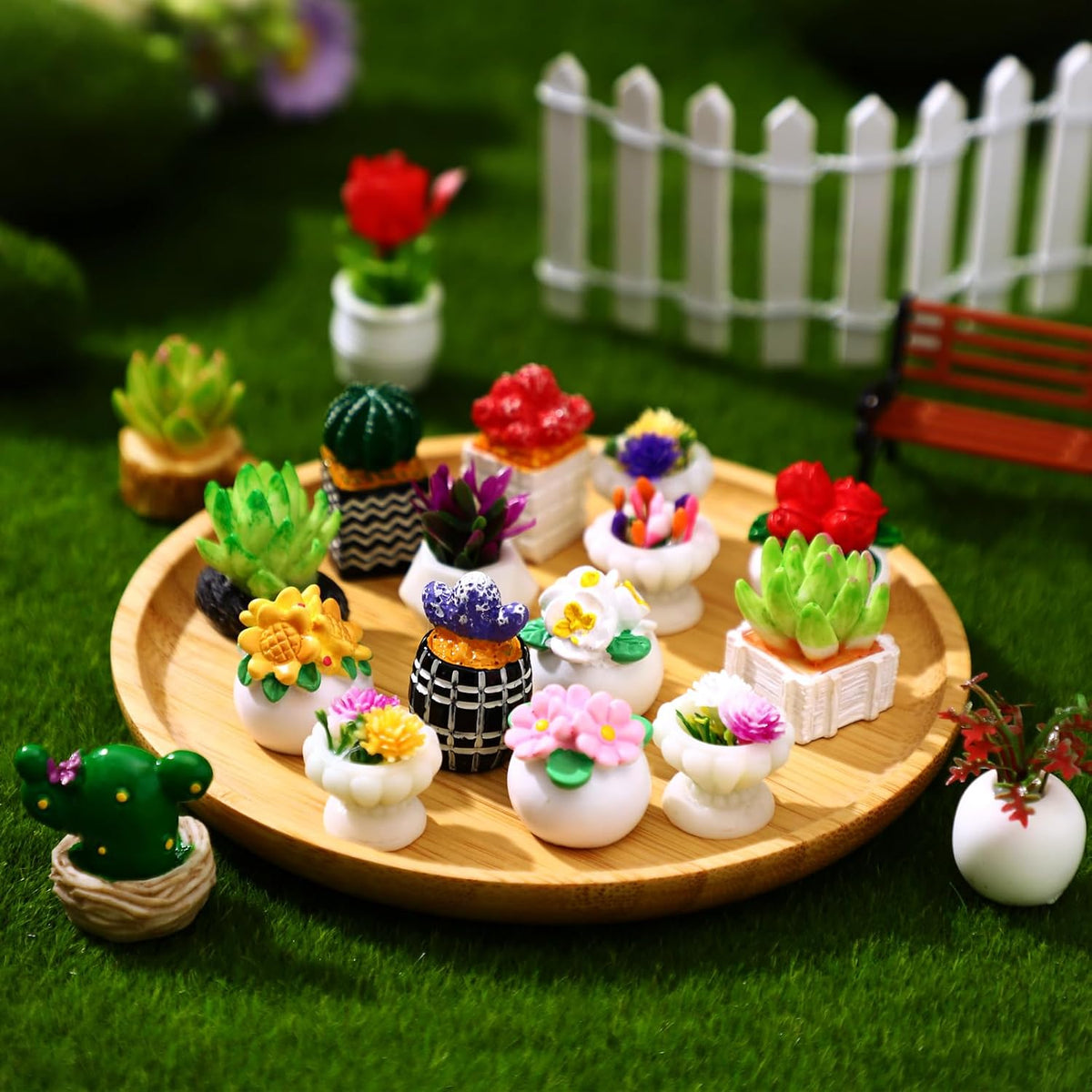 Threehoney 30 Pack Mini Potted Plants Miniature Resin Figurine, Plants