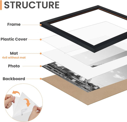 upsimples Picture Frames set of 19, Including 8x10, 5x7, 4x6 Black Frame