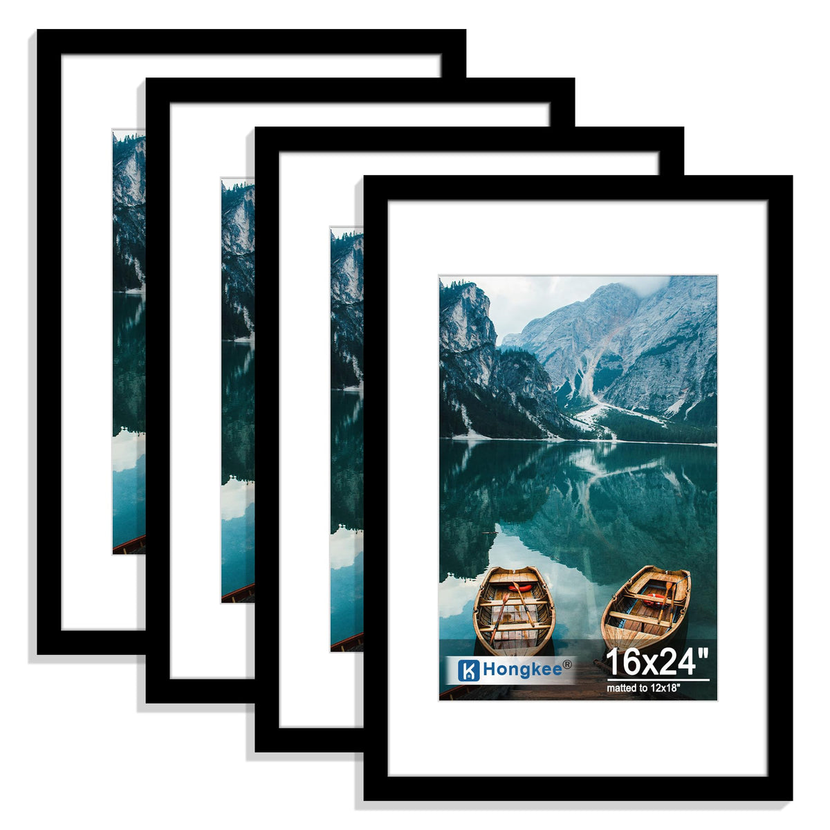 Hongkee 8x10 Picture Frame Set of 4, Real Glass and Wood Frame, 5x7 Mat