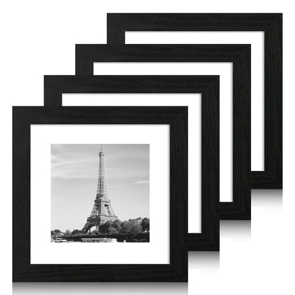 iRahmen 8x10 Picture Frame Set of 4, High Definition Real Glass Rustic Brown Frame, 8 x 10 Wood Photo Frames for Desktop Display and Wall Mounting