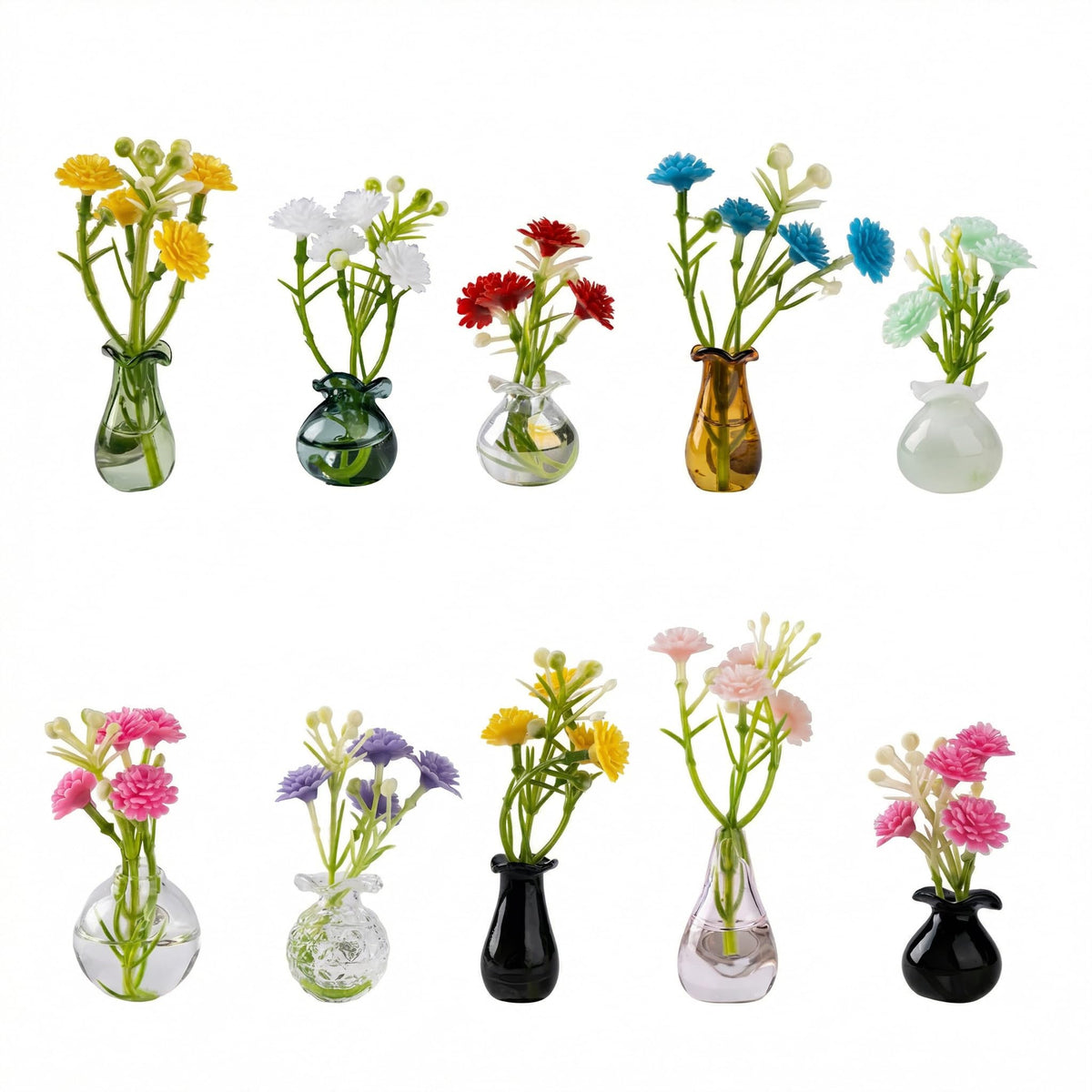 Hand-Blown Mini Vase Magnets for Fridge, Set of 10 Artisan Glass & Ceramic Bud Vases, Each One Unique, Tiny Garden Decor Gift for Mom, Teachers & Coworkers