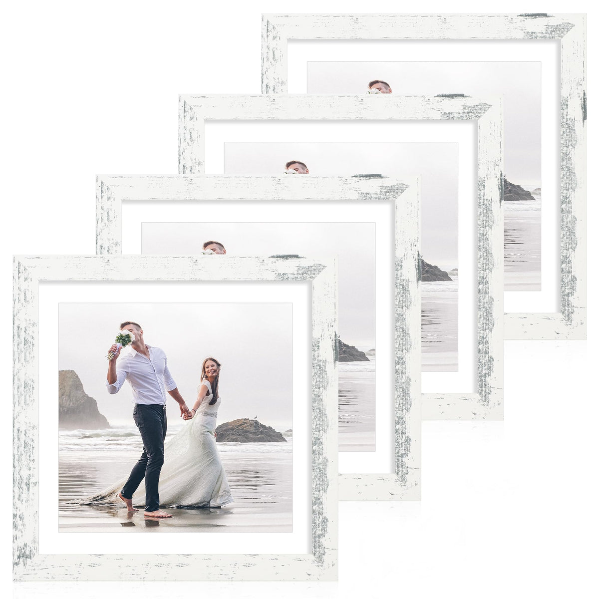 iRahmen 8x10 Picture Frame Set of 4, High Definition Real Glass Rustic Brown Frame, 8 x 10 Wood Photo Frames for Desktop Display and Wall Mounting