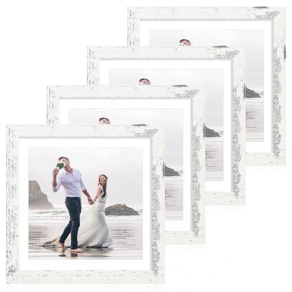 iRahmen 8x10 Picture Frame Set of 4, High Definition Real Glass Rustic Brown Frame, 8 x 10 Wood Photo Frames for Desktop Display and Wall Mounting