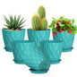 Meowell 4 inch Small Plastic Nursery Pots, 5 Pack Water Ripples Plant Pots for Indoor Plants, Flower Pots with Drainage Holes and Saucers, Seedling Starter Planters for Succulent Plants, White