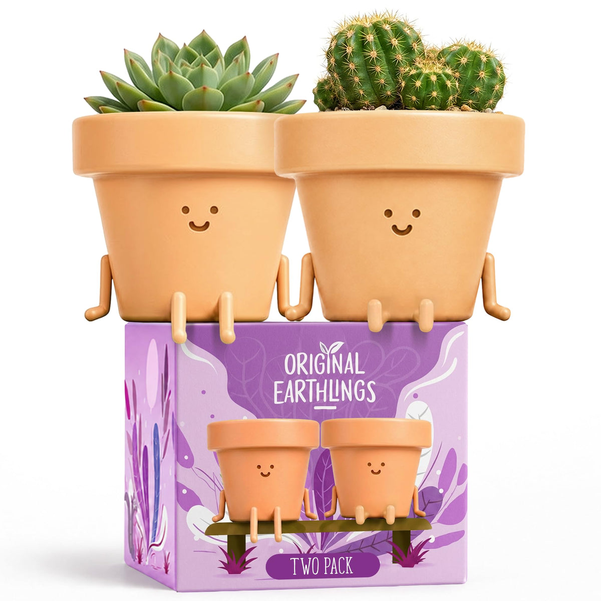 Original Earthlings Sitting Small Plant Pot, Cute Pots for Plants - 4 Inch