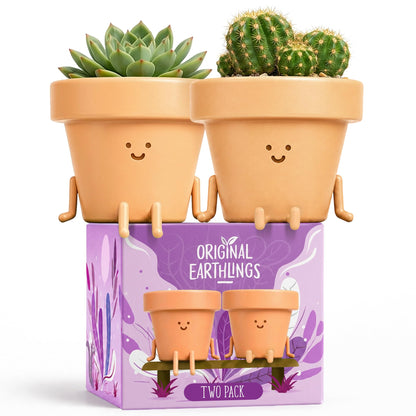 Original Earthlings Sitting Small Plant Pot, Cute Pots for Plants - 4 Inch