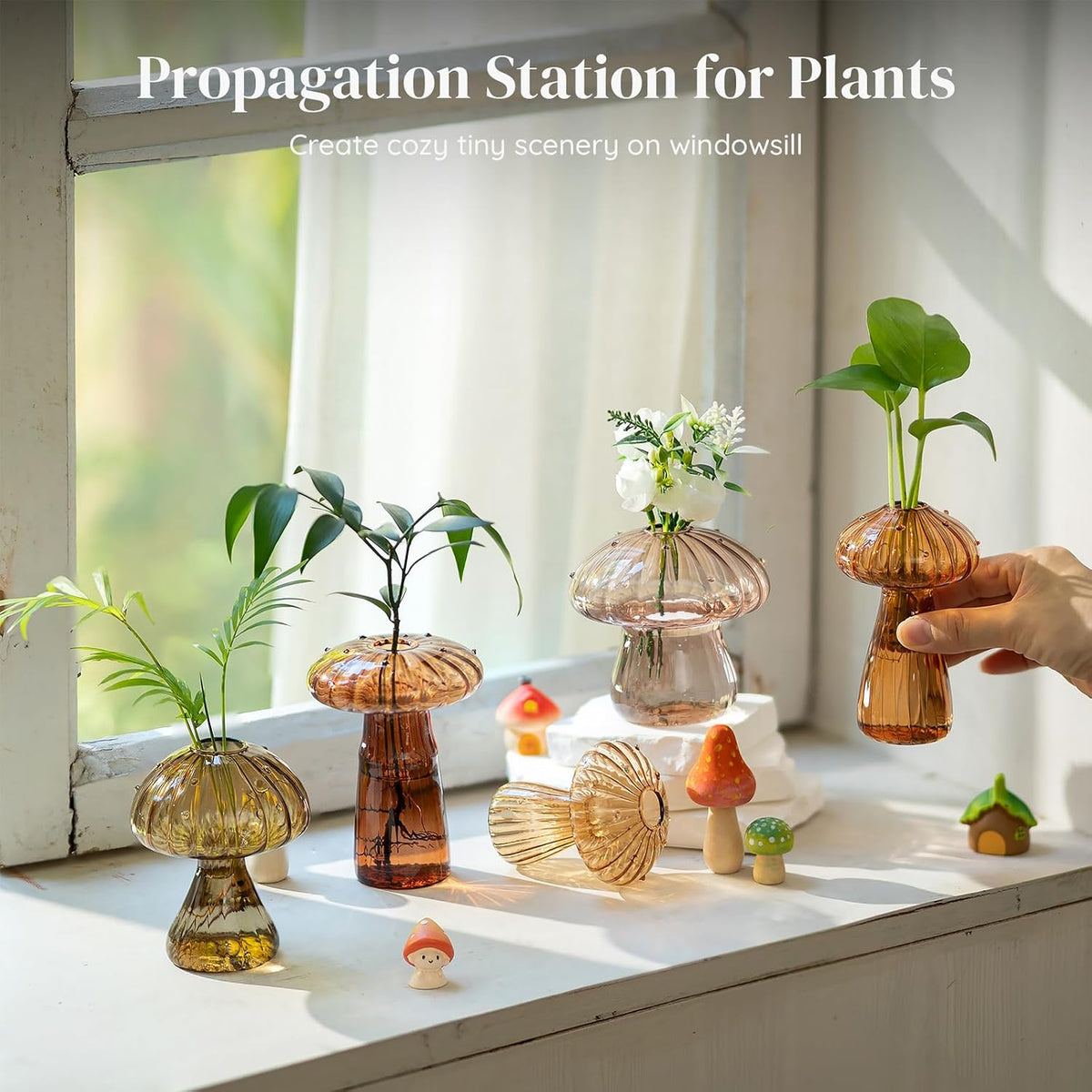 Glasseam Mushroom Plant Propagation Station, Small Glass Propagation Vases