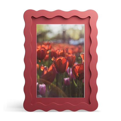 4x6 Picture Frame with Mat for 3.5x5, Wavy Edge Wooden Real Glass Photo Frame for Tabletop and Wall Hanging, Green, 1 Pack