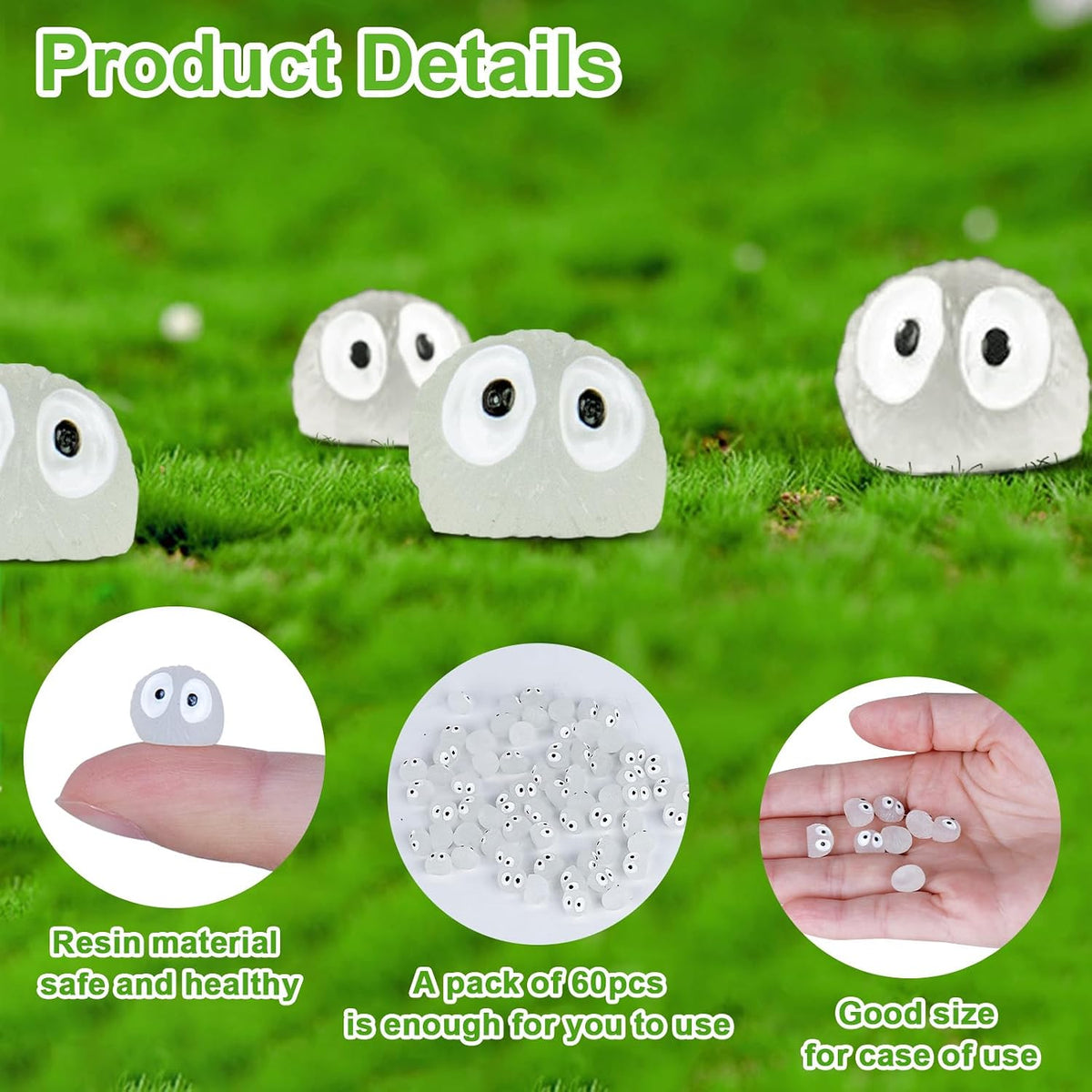 Set of 60 Glow-in-Dark White Mini Elves - Matching Resin Figures for Mass Decor in Terrariums, Fairy Gardens & Hidden Surprises as Plant Accents
